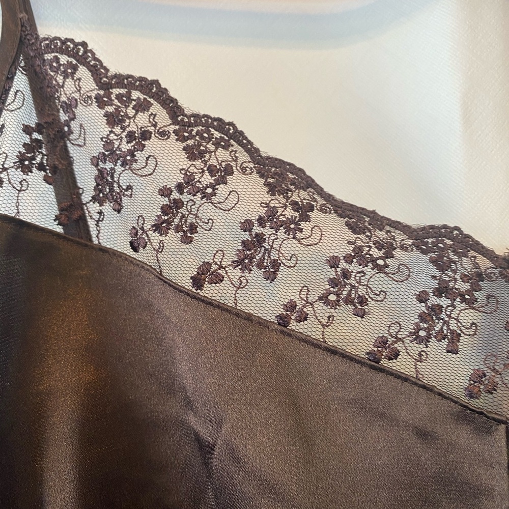 Ricki's Rich Chocolate Brown Lace Trim Satin Empire Waist Sexy Camisole Tank LG - Picture 4 of 16